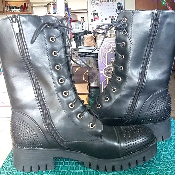Via Pinky Collection Rhinestone Combat Boots - Picture 5 of 10